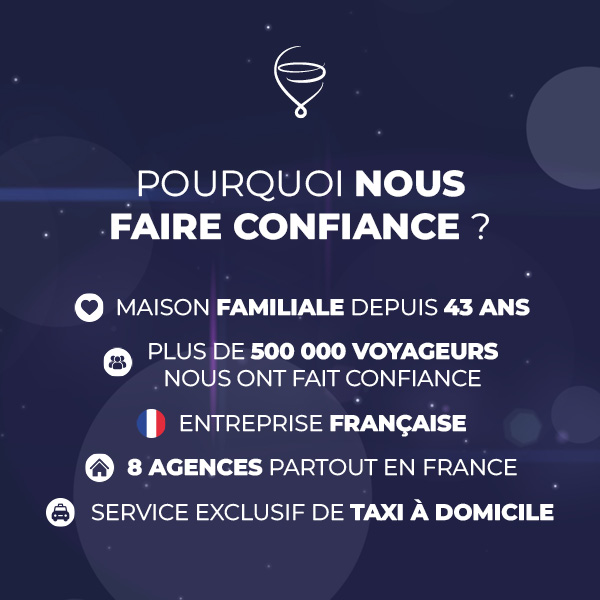 POURQUOI RÉSERVER CHEZ VOYAGES RIVE GAUCHE ? Entreprise familiale depuis 43 ans. 500 000 voyageurs nous ont fait confiance. Proximité avec 8 agences. Service Exclusif TAXI À DOMICILE